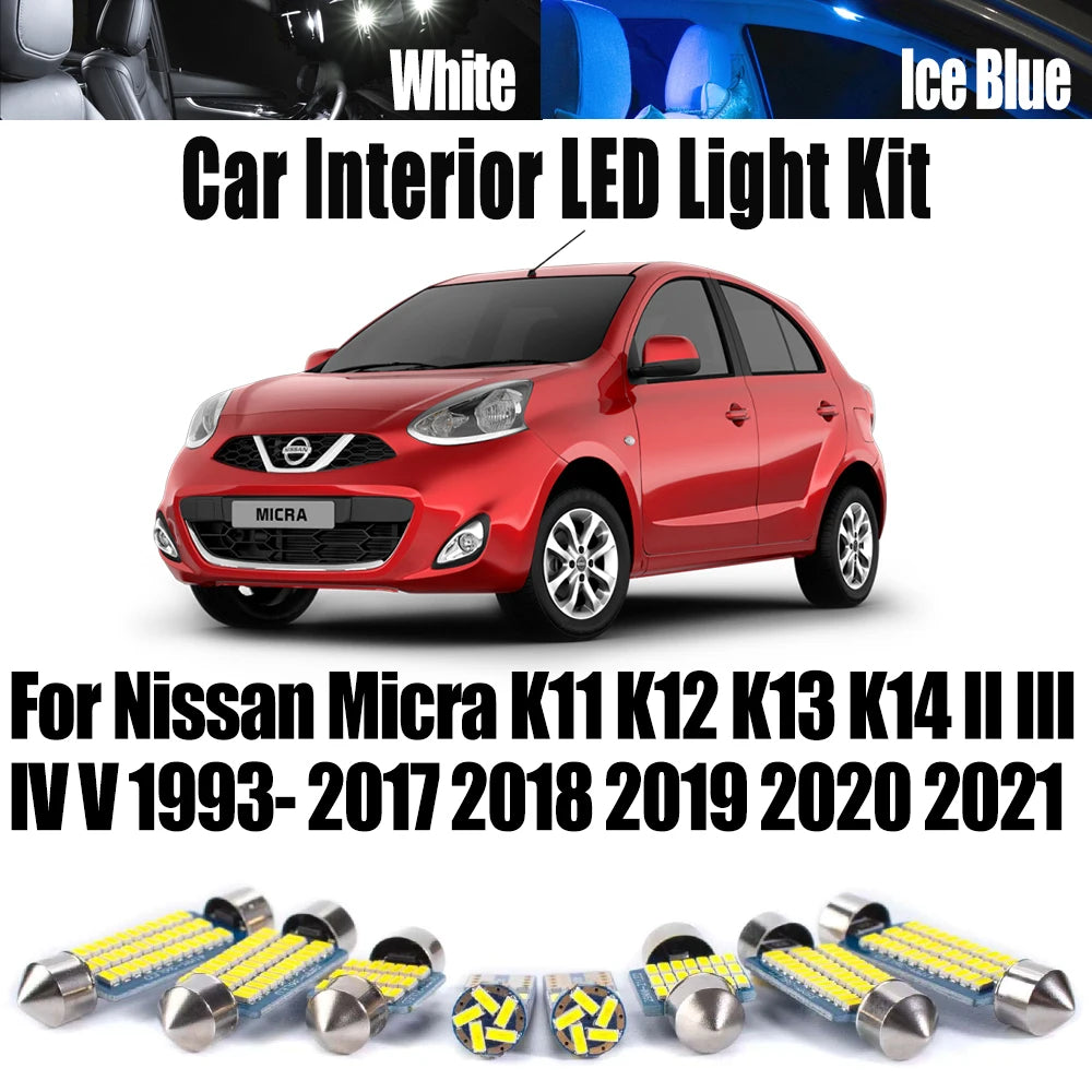 LED Interior Light Kit for Nissan Micra K11 K12 K13 K14 II III IV V 1993- 2017 - Canbus Dome Map Door Trunk Bulbs | A...