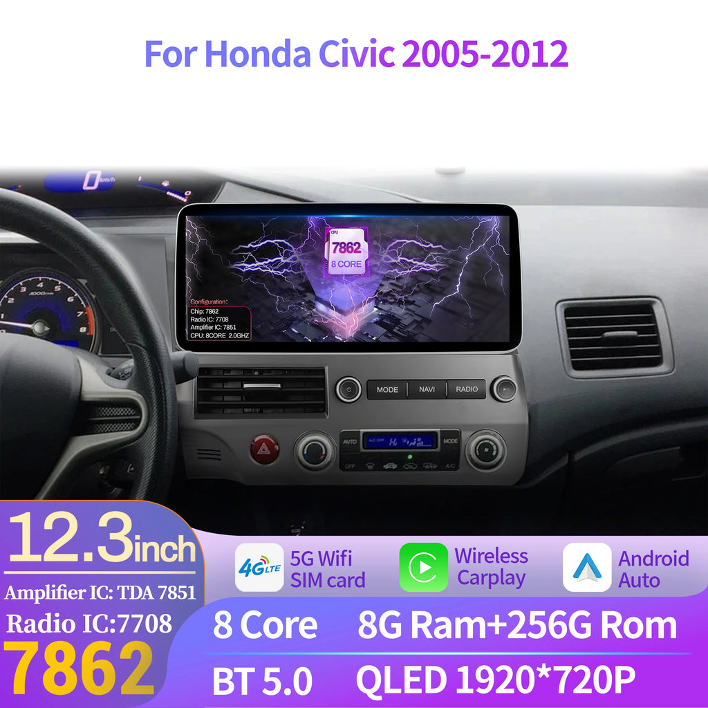 12.3 inch For Honda Civic 2005-2012 Car Radio Multimedia Navigation GPS Wireless Android 1
