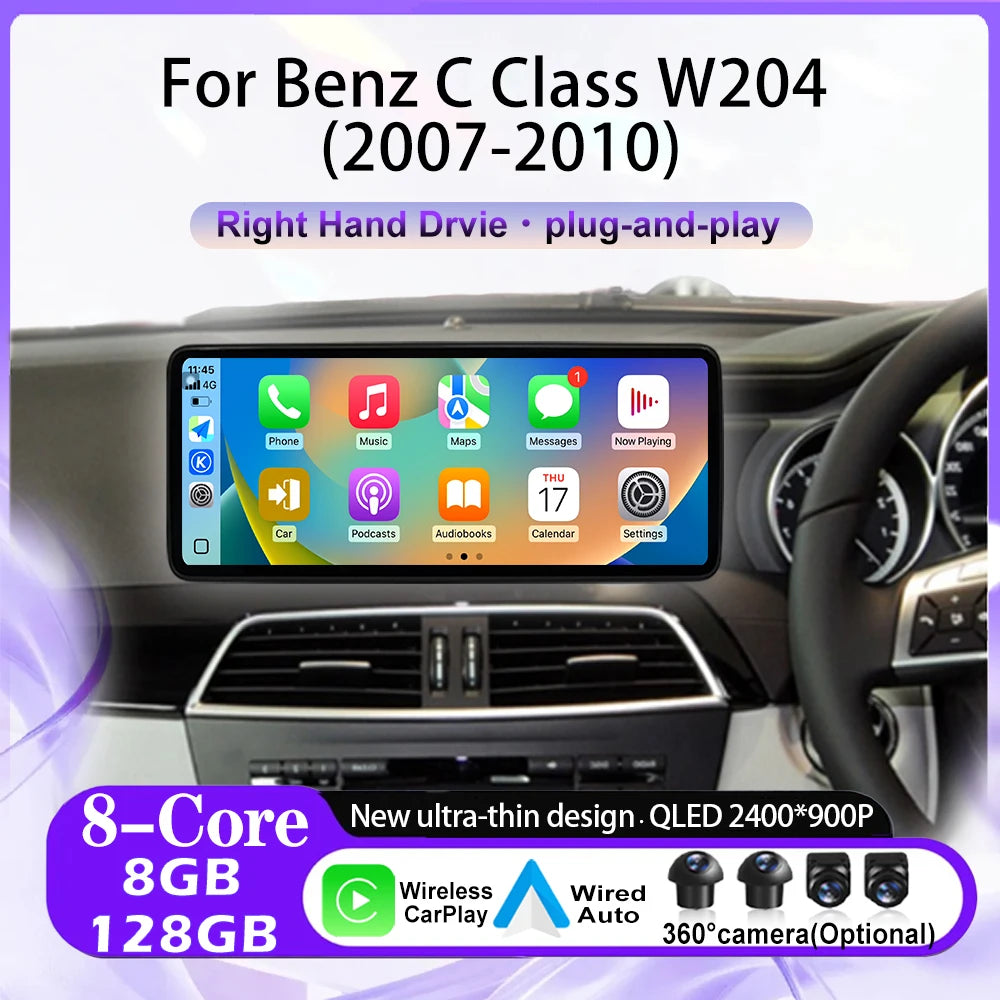 Android 16 Car Accessories Auto For Benz C Class W204 2007-2010 RHD Carplay Monitors Multi