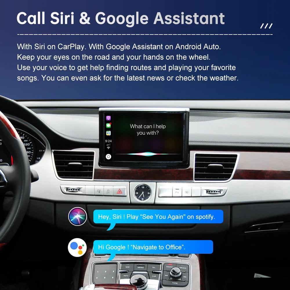 Android Auto Wireless CarPlay for Audi A8 2012-2018, with AirPlay Mirror Link Rear Camera