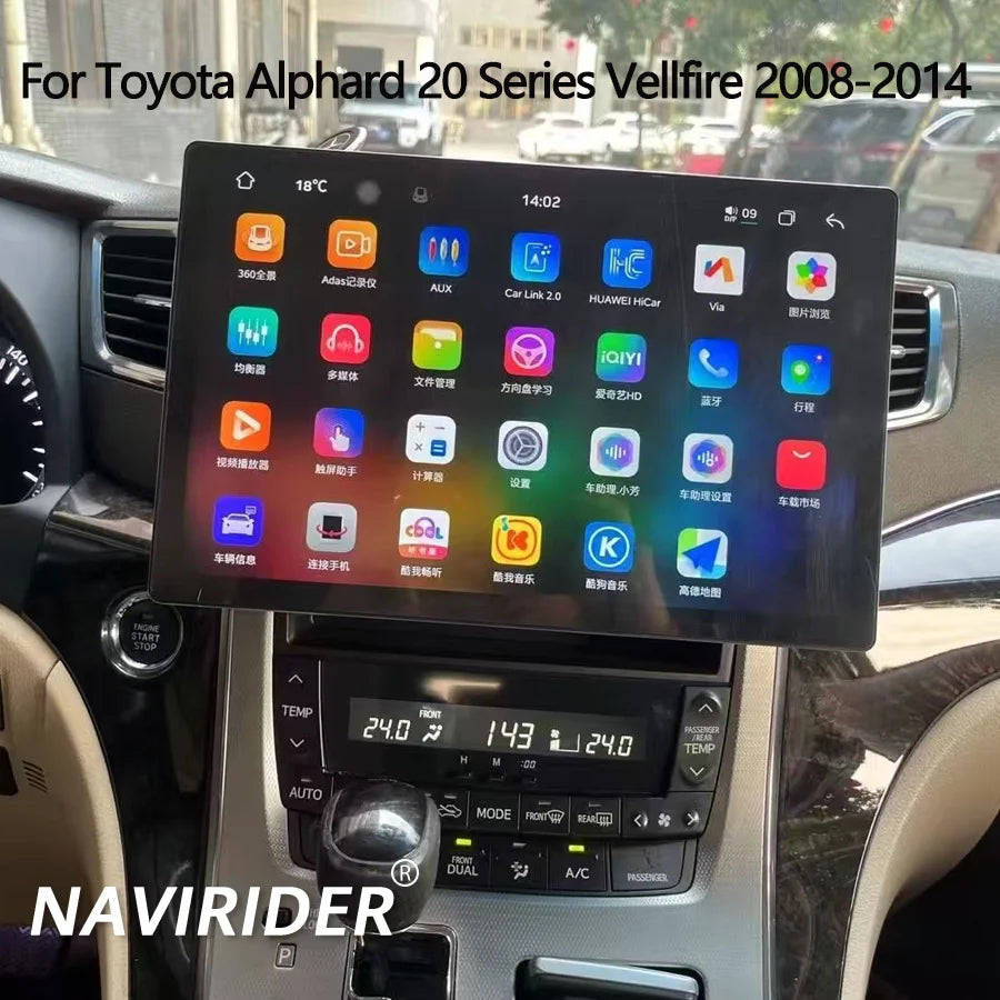 13.3" 2K Android Car Stereo Screen for Toyota Alphard 20 Series Vellfire 2008-2014 Carplay