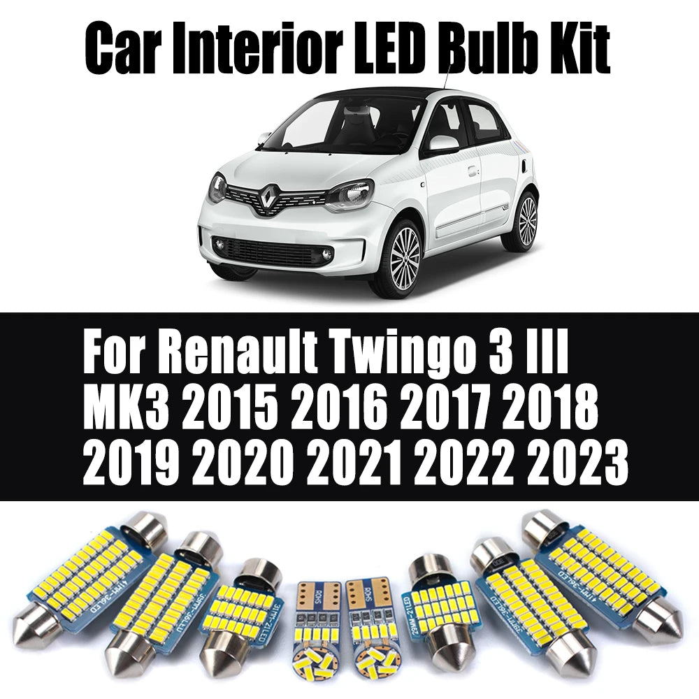 8-Piece LED Interior Light Kit for Renault Twingo 3 III MK3 2015- 2018 - Canbus Dome Map Door Trunk Bulbs | AUTOKITSHOP
