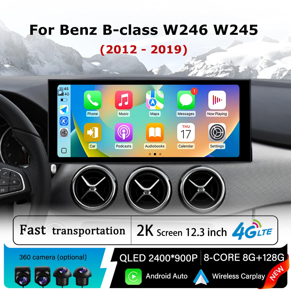 Wireless Carplay for Mercedes Benz B-class W246 W245 2012 - 2019 Android 14 Car Radio Mult