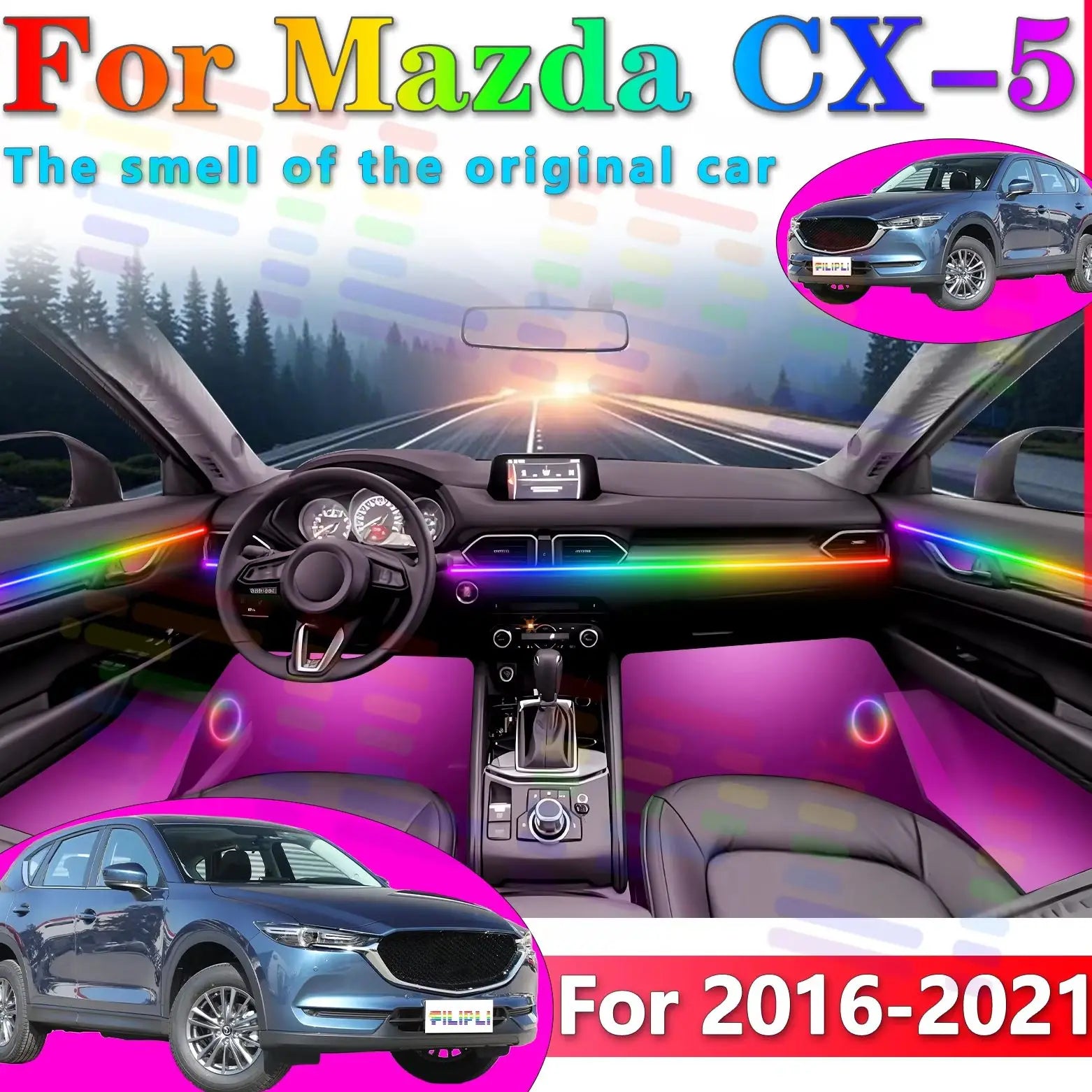 64 RGB - Neon Strip - for Mazda 2017-2025 - App Control - Car Interior Lighting | AUTOKITSHOP