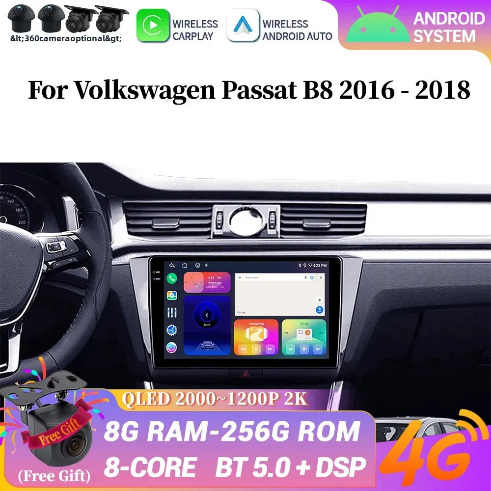 For Volkswagen Passat B8 2016-2018 Car Radio Head Unit Multimedia Navigation 4G GPS Wirele