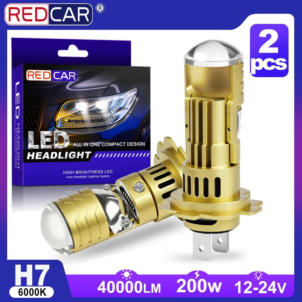 40000LM H7 LED Projector Lens Headligh H7 Canbus Car Headlight Mini Bulb 200W 6000K Turbo
