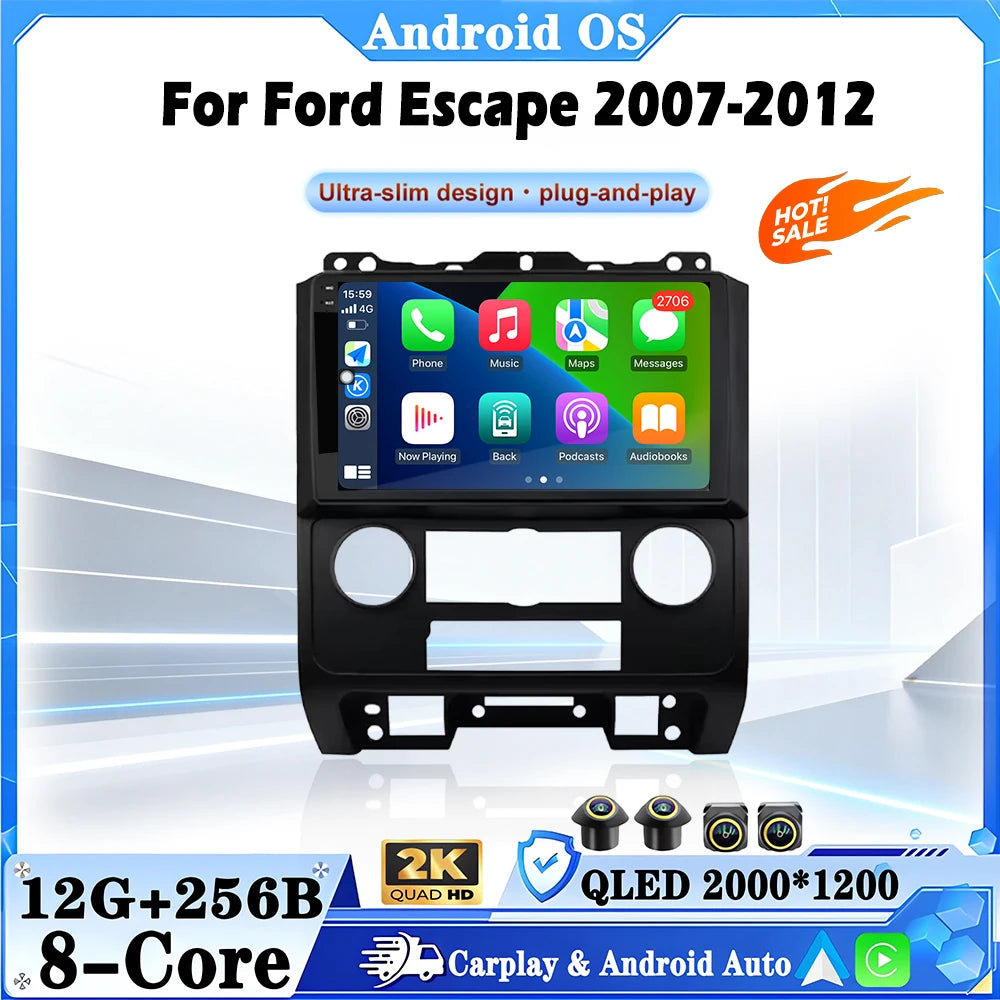 9 inch For Ford Escape 2007-2012 Android 16 QLED Touch Screen Car Radio GPS Navigation Car
