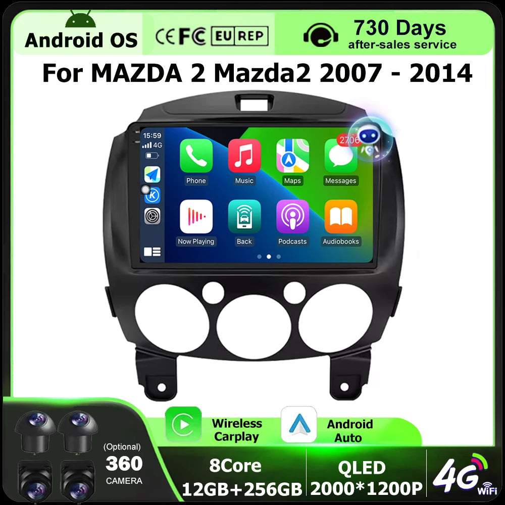 Android 16 Auto For MAZDA 2 Mazda2 2007-2014 Car Radio Multimedia Video Player GPS Navigat