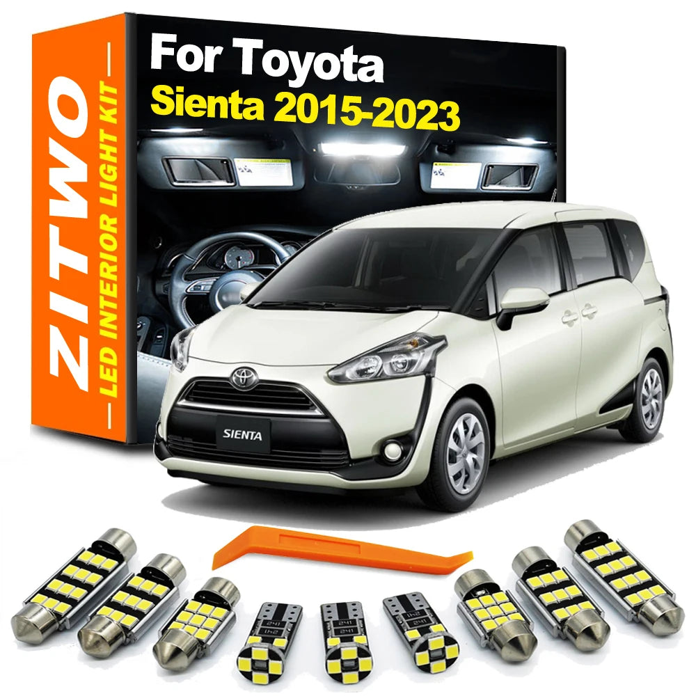 ZITWO 8Pcs Canbus For Toyota Sienta 2015 2016 2017 2018 2019 2020 2021 2022 2023 Car Bulbs LED Interior Light Plate Lamp Kit