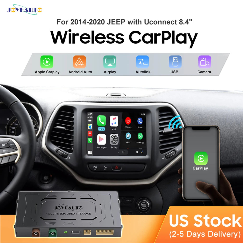 Wireless CarPlay Retrofit Kit Decoder for Jeep Grand Cherokee Commander Compass Uconnect 8.4 2014-2020 - Android Auto &