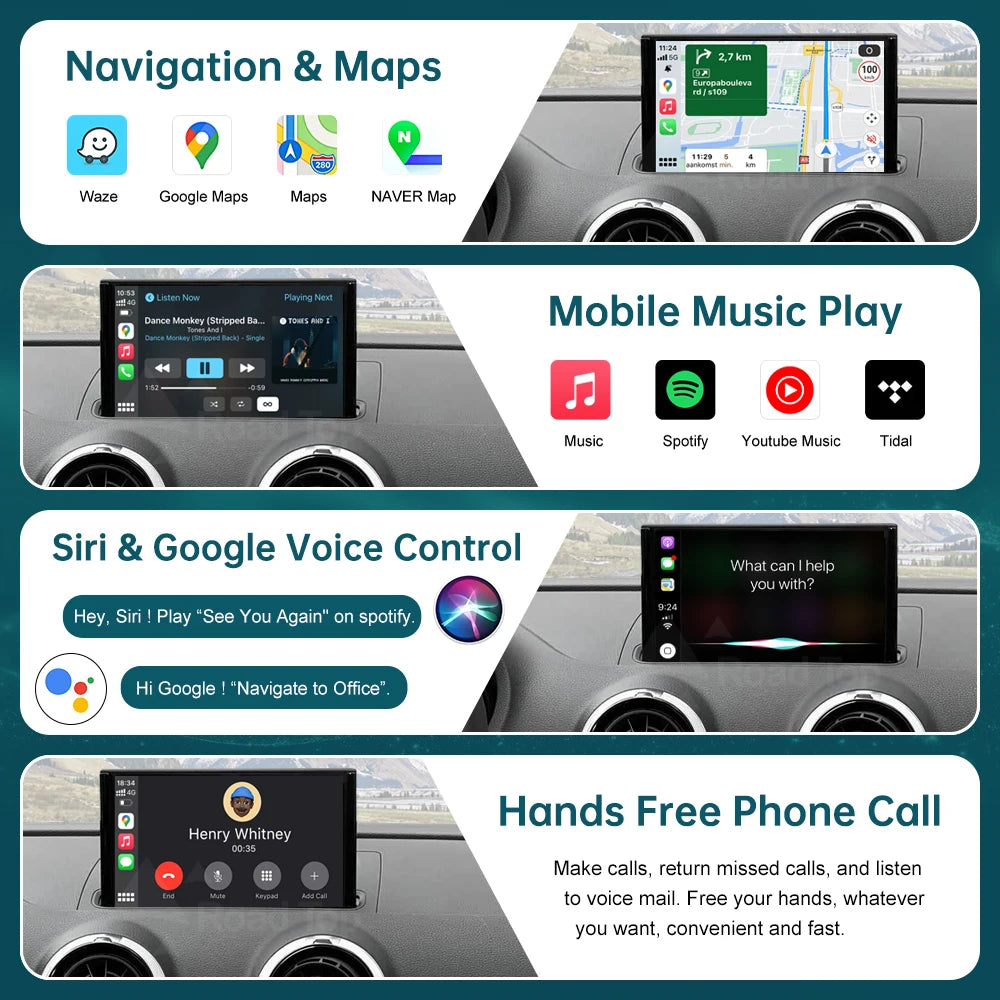 RoadTop Linux Modul Wireless CarPlay Android Auto Interface for Audi A3 Q2 2013-2018 MIB M