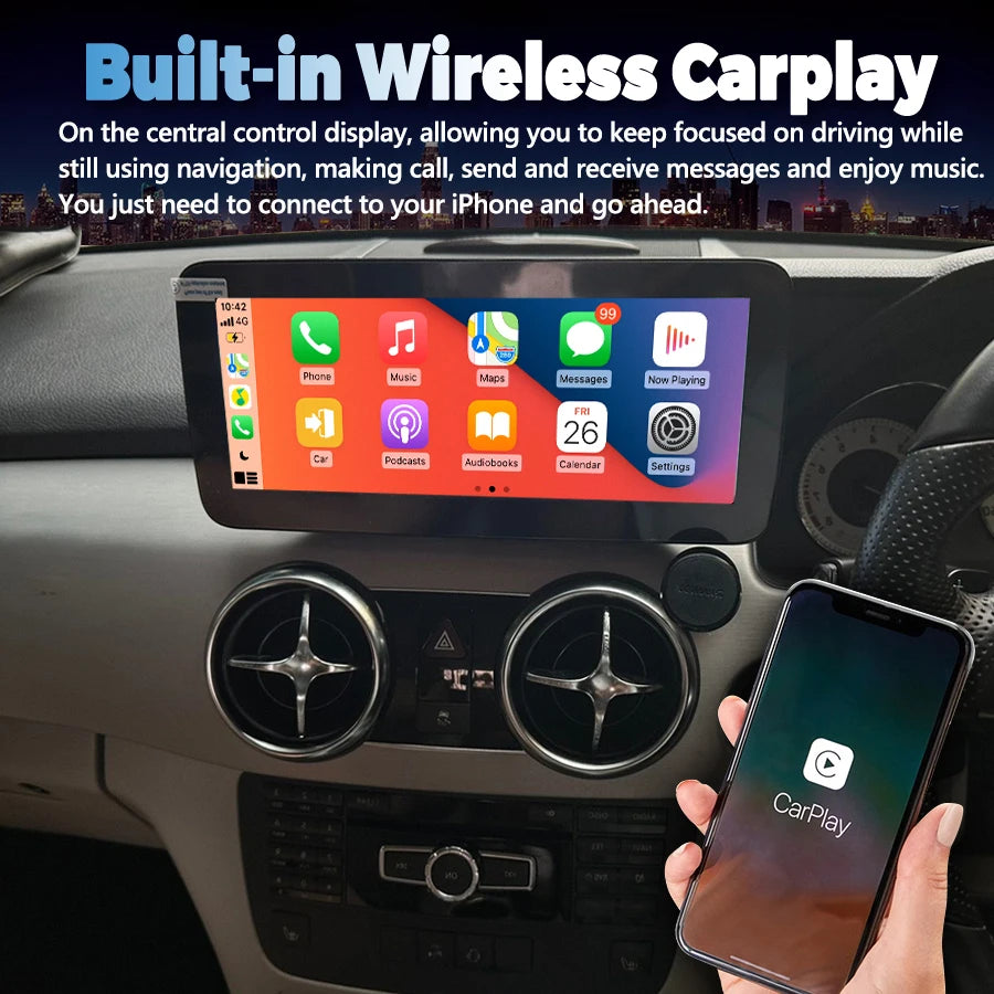 Android 14 RHD Car Radio Stereo For Mercedes Benz GLK Class X204 2009-2015 4G WIFI Bluetoo