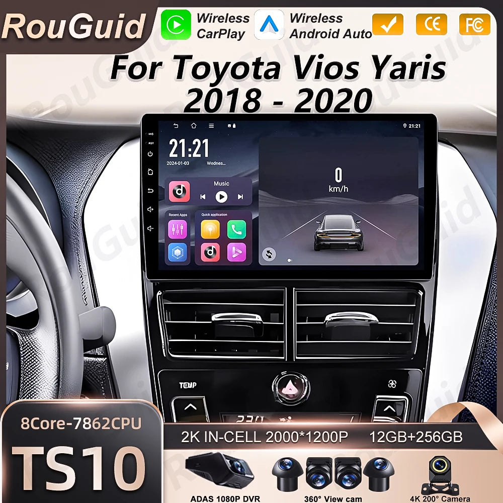 Android 16 Car Radio Carplay For Toyota Vios Yaris 2018 2019 2020 Multimedia Player Video  | AUTOKITSHOP