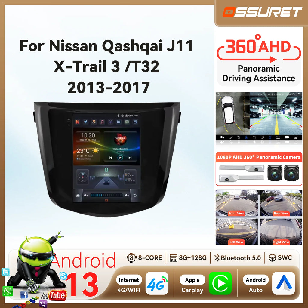 9.7"Carplay Android 14 Autoradio For Nissan Qashqai J11 / X-Trail 3 T32 2013-2017 multimed