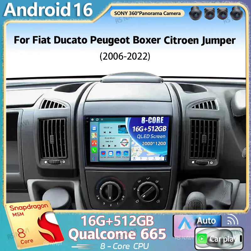 Android 16 Car Radio For Fiat Ducato Peugeot Boxer Citroen Jumper 2006 -2022 Wireless Carp