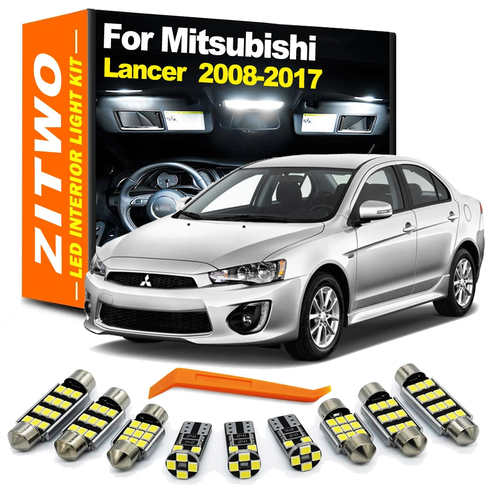 ZITWO 8Pcs For Mitsubishi Lancer Evo 2008 2009 2011- 2015 2016 2017 LED Interior Dome Reading Plate Light Bulb Kit Accessories