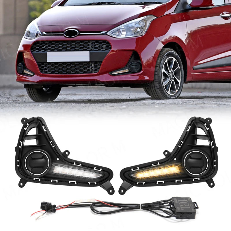 For Hyundai Grand I10 2017 2018 2019 DRL Daytime Running Light LED Fog Lamp Turn Signal Ye | AUTOKITSHOP