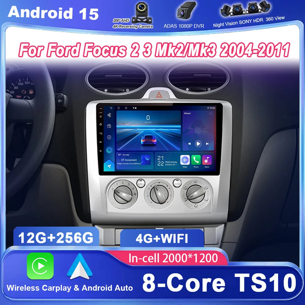 Car Android 14 GPS Navigation For Ford Focus 2 3 Mk2/Mk3 2004-2011 Auto Radio Stereo Multi