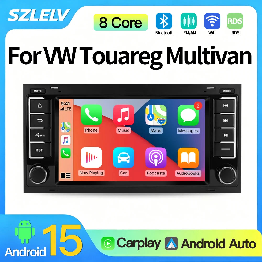 SZLELV 4G DSP Android 15 Auto Car Radio Multimedia GPS For VW Volkswagen Touareg Transport