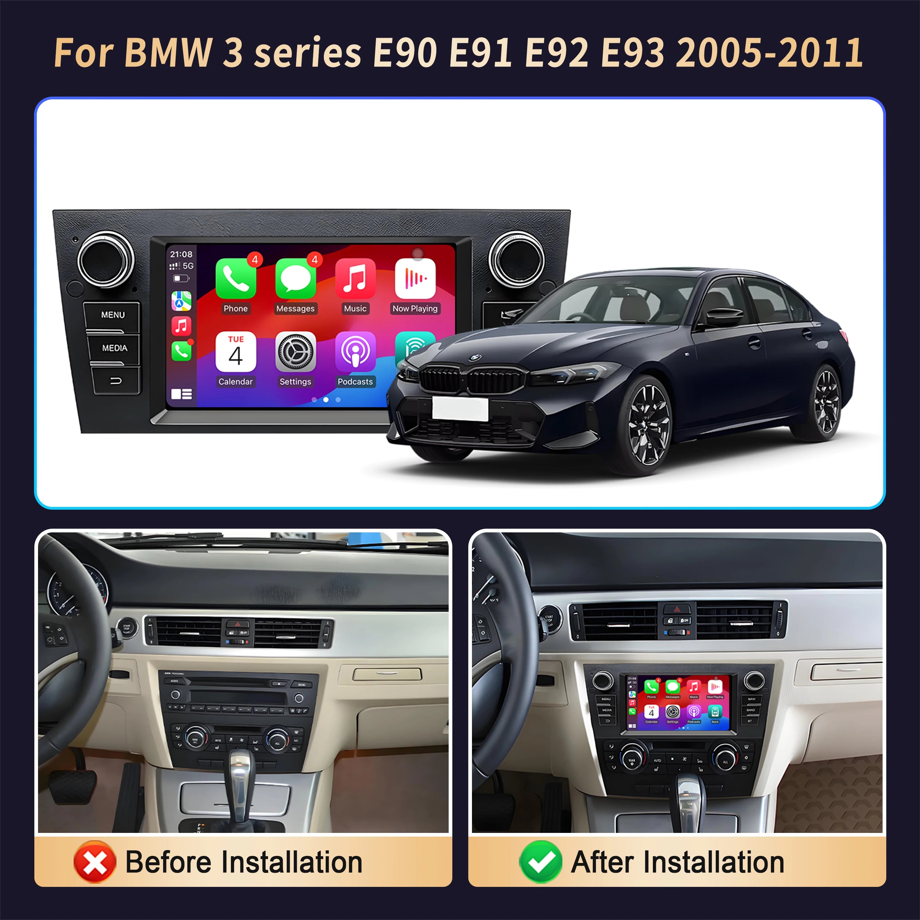 7 inch Car Radio For BMW 3 series E90 E91 E92 E93 2005 2006 2007 2008-2011 Multimedia Wire