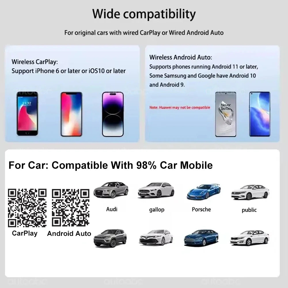 AUTOABC 2025 New 2 in 1 Wireless CarPlay Adapter Plug & Plug Auto Connect No Delay Convert