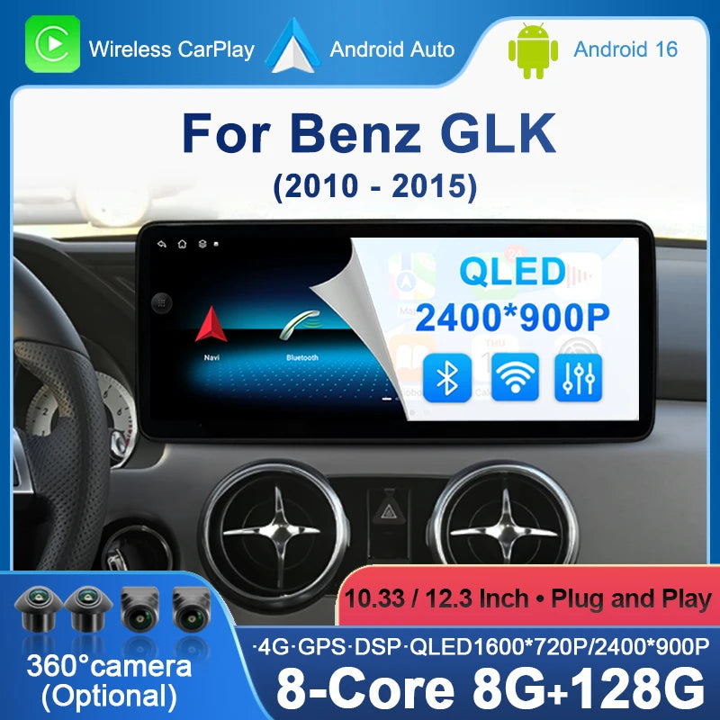 Wireless Carplay/Android Auto 12.3'' Touch screen Multimedia Radio Receiver for Mercedes B