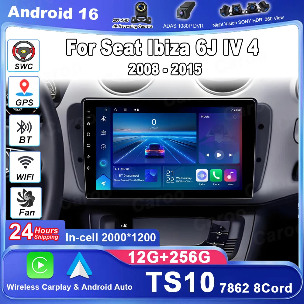 Android 16 Android Auto Carplay For Seat Ibiza 6J IV 4 2008 - 2015 Auto Radio Stereo GPS N