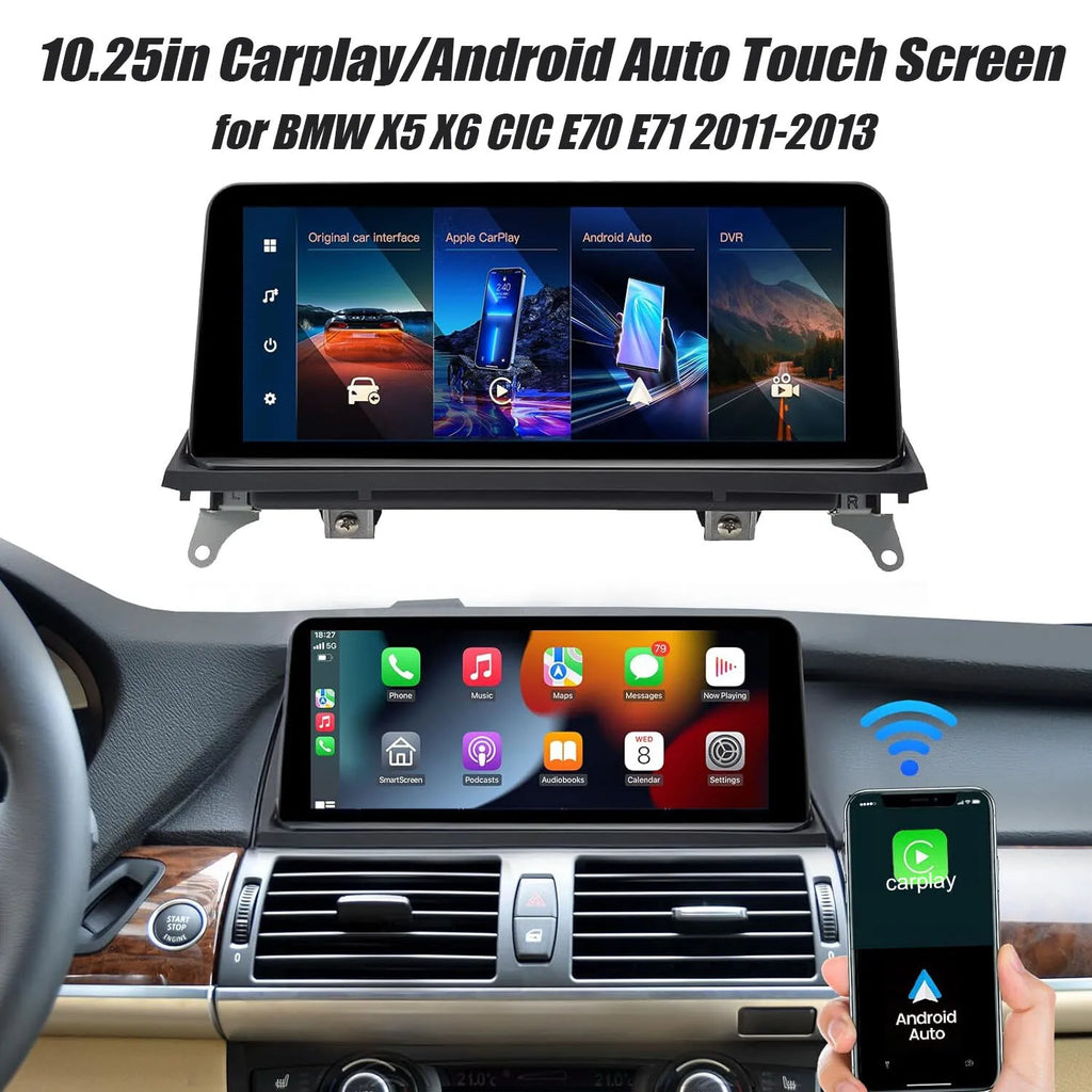 10.25" Wireless CarPlay Android Auto Multimedia Display Touch Screen For BMW X5 E70 X6 E71 | AUTOKITSHOP