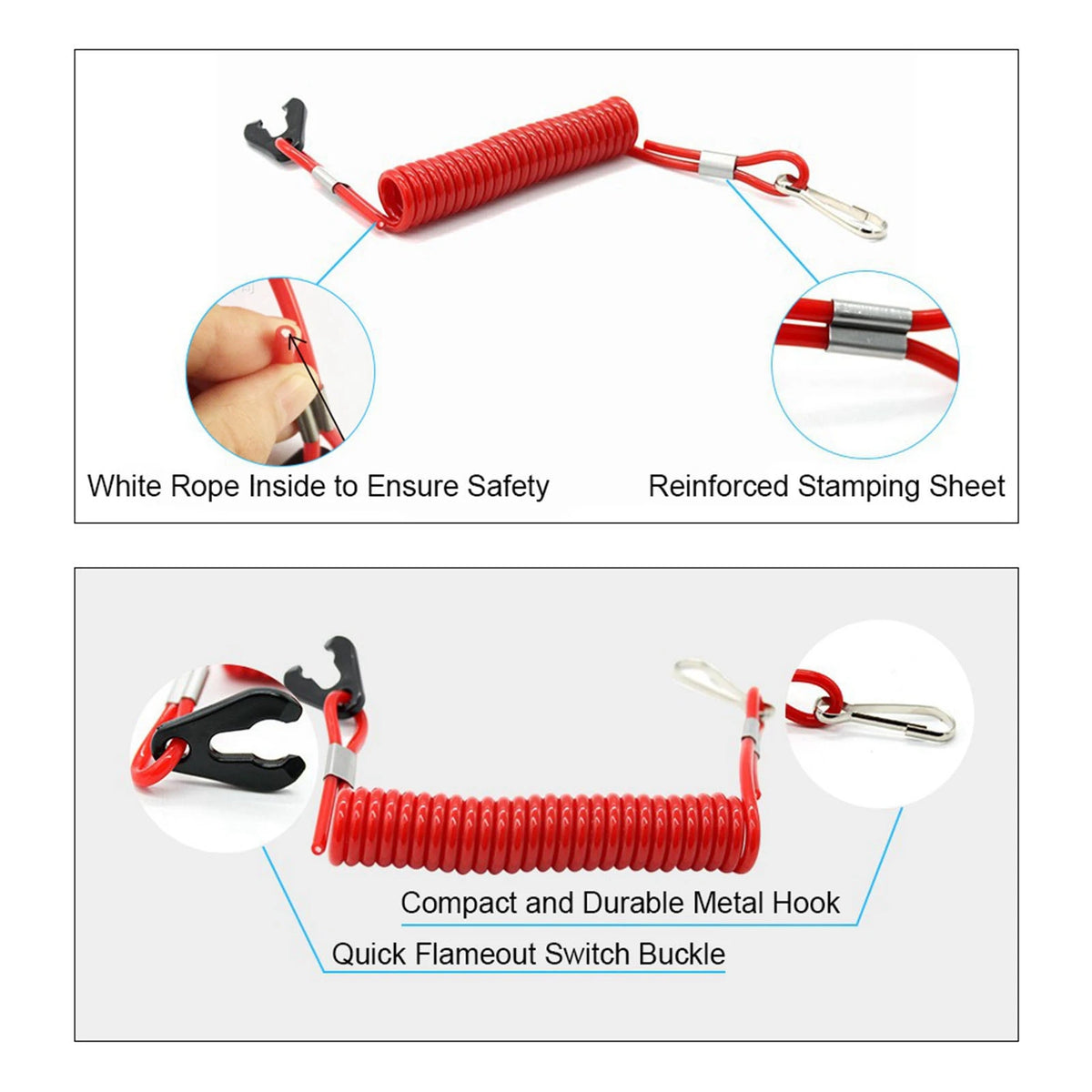 1Pc Boat Outboard Switch Engine Motor Lanyard Kill Urgent Stop Button Safety Connector Cord Comp - Automotive LED Light