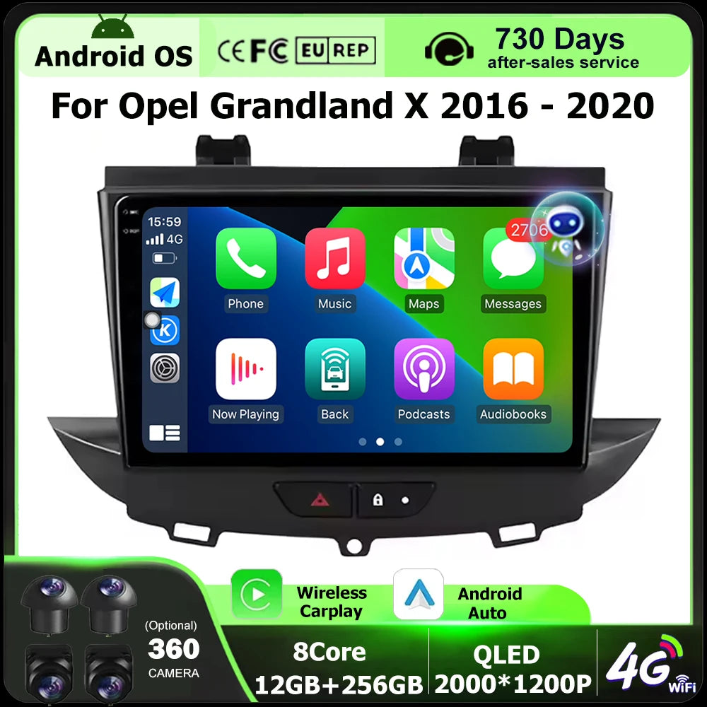 Wireless Carplay For Opel Grandland X 2016-2020 Android 16 Auto Car Radio Multimedia Video