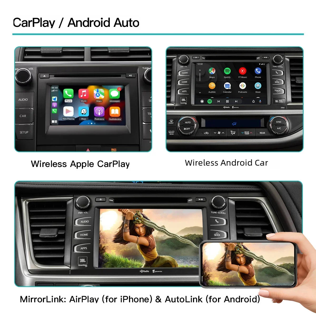 AUTOABC Wireless Carplay Android Auto For Toyota Camry 2014-2019 Mirror Link AirPlay Bluet