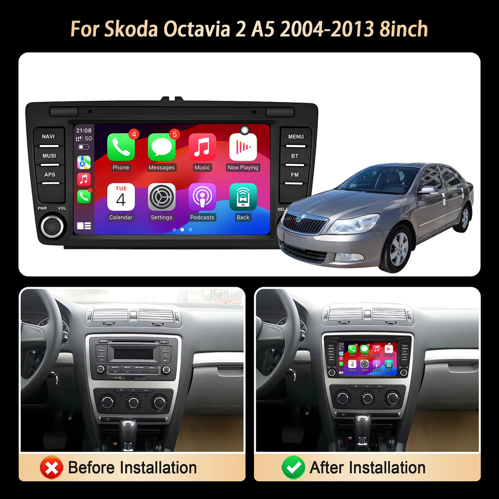 8 inch Car Radio For Skoda Octavia 2 A5 2004 2005 2006 2007 2008-2013 Wireless Bluetooth C