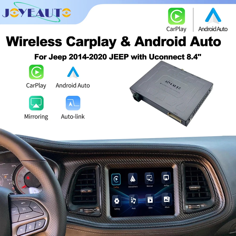 Wireless CarPlay Android Auto Retrofit Interface for 2014-2020 Jeep Grand Cherokee Commander Compass Uconnect 8.4" - Plu