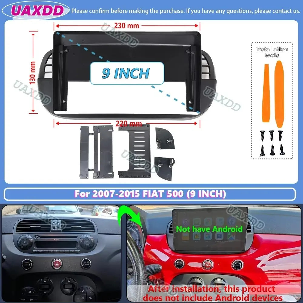 For 2007-2015 FIAT 500 9INCH 2 Din Car stereo CD Android frame panel fascia cable video ha