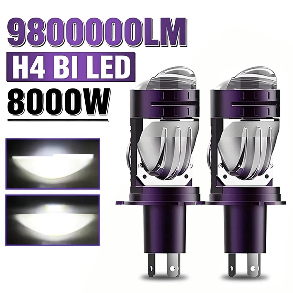 H4 LED Headlight Bulb Projector Lens Canbus Super Bright LED 8000W 9800000LM 6000K Hi/Low