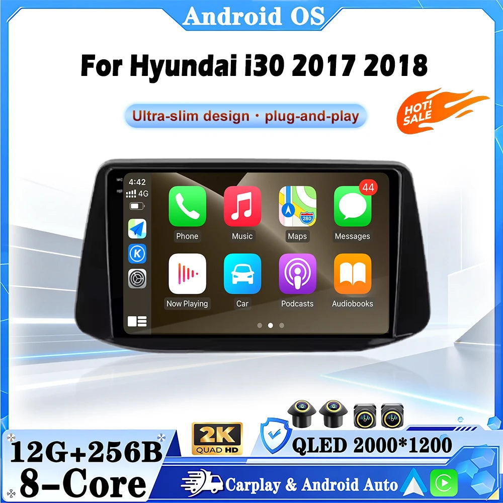 9 inch QLED Screen For Hyundai i30 2017 2018 Android Auto Carplay GPS Navigation Stereo Mu