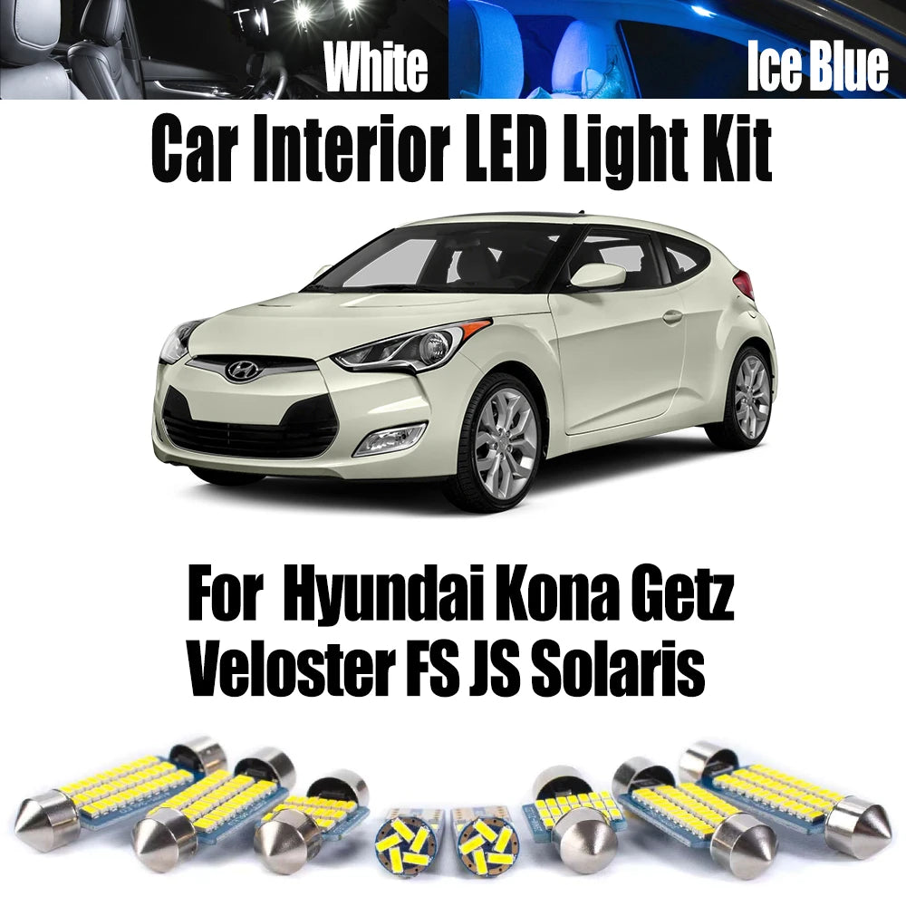 LED Interior Light Kit for Hyundai Kona Getz Veloster FS JS Solaris Interior Sun Visor Reading Map Dome Trunk Light K...