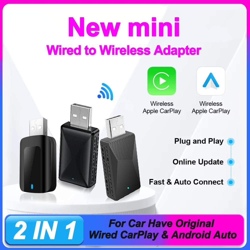 2IN1 Wireless CarPlay Android Auto Wireless Adapter Smart USB Dongle Mini Box Plug And Pla