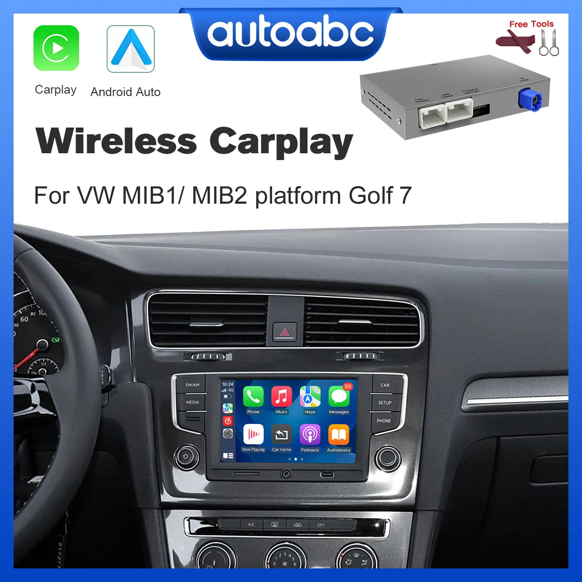 AUTOABC Wireless CarPlay Android Auto Retrofit Kit Compatible with VW Volkswagen Skoda Oct