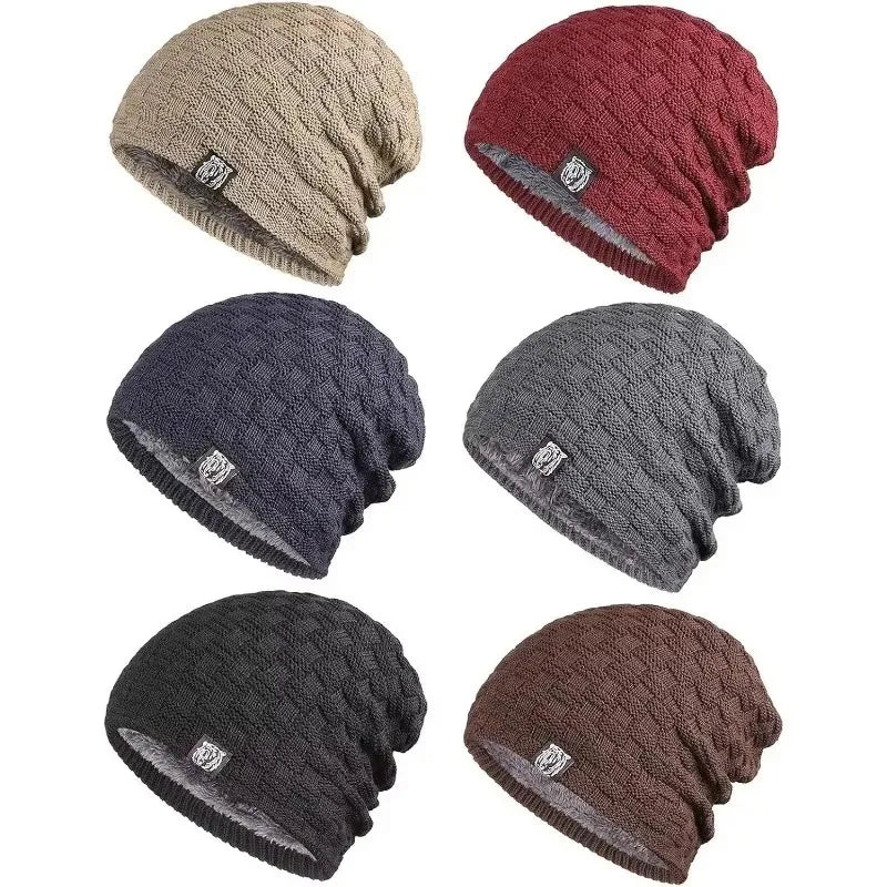 Mens Plush Lining Beanie Winter Hat Outdoor Sports Keep Warm Knitted Skully Hat Cycling Camping  - Automotive LED Light
