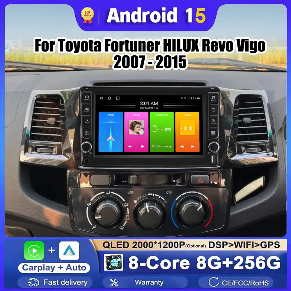 Android 15 For Toyota Fortuner HILUX Revo Vigo 2007 - 2015 8+256G Car Radio Multimedia Pla | AUTOKITSHOP