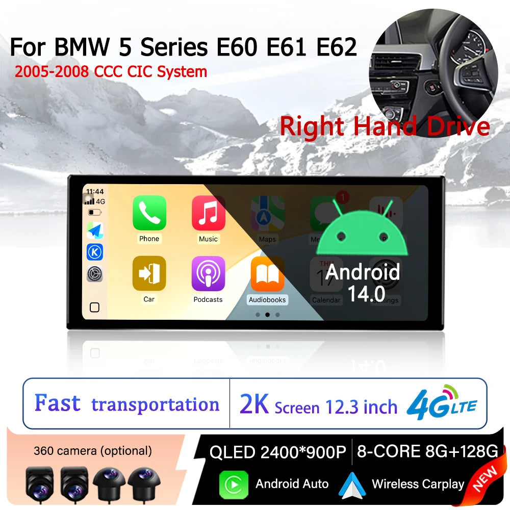 QLED 2400*900P 8GB+128GB Memory Multimedia Touch Display Right Hand Drive for BMW 5 Series