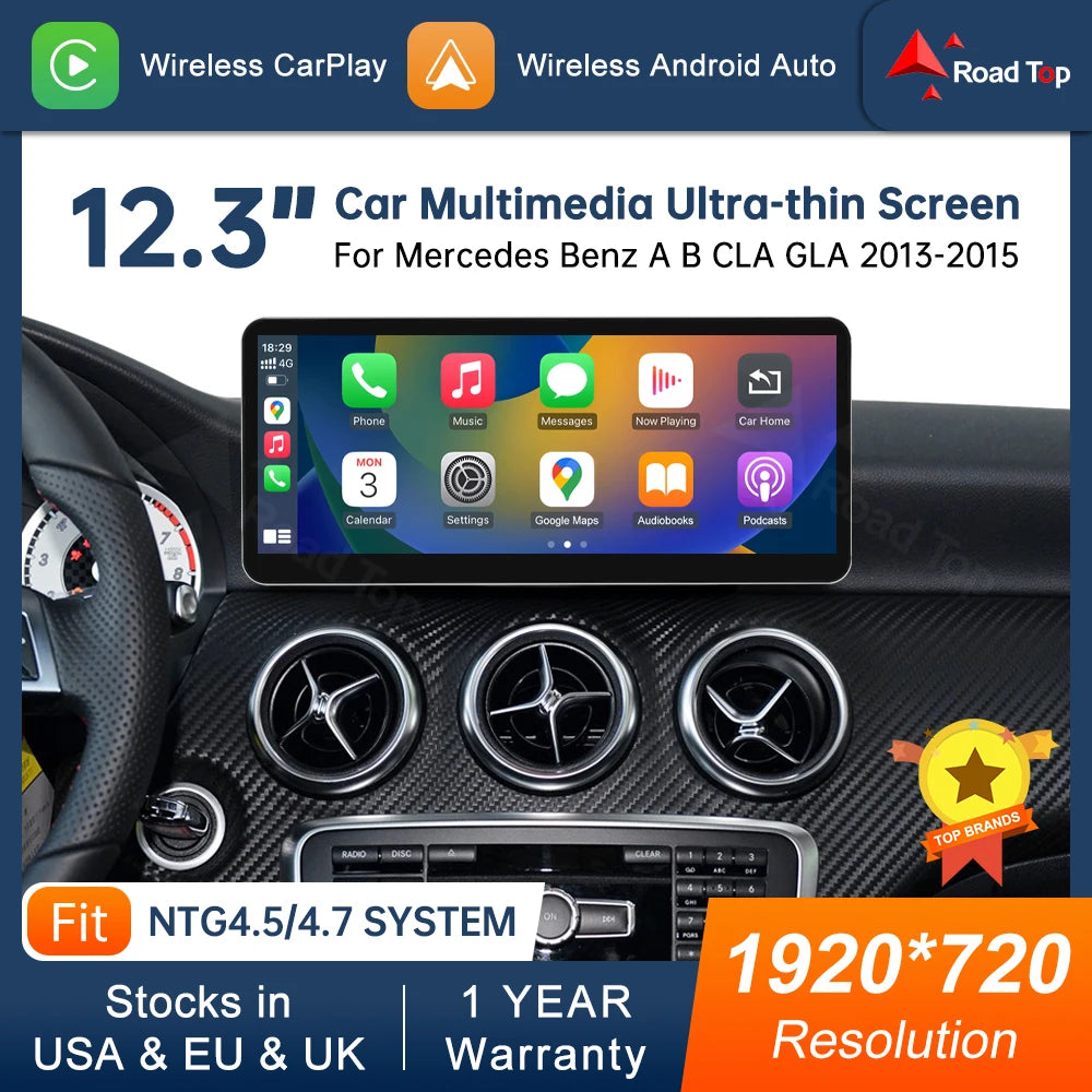 CN 12.3'' Multimedia Display For Benz A B CLA GLA W176 W463 W246 NTG4.5 Touch Screen Wirel | AUTOKITSHOP