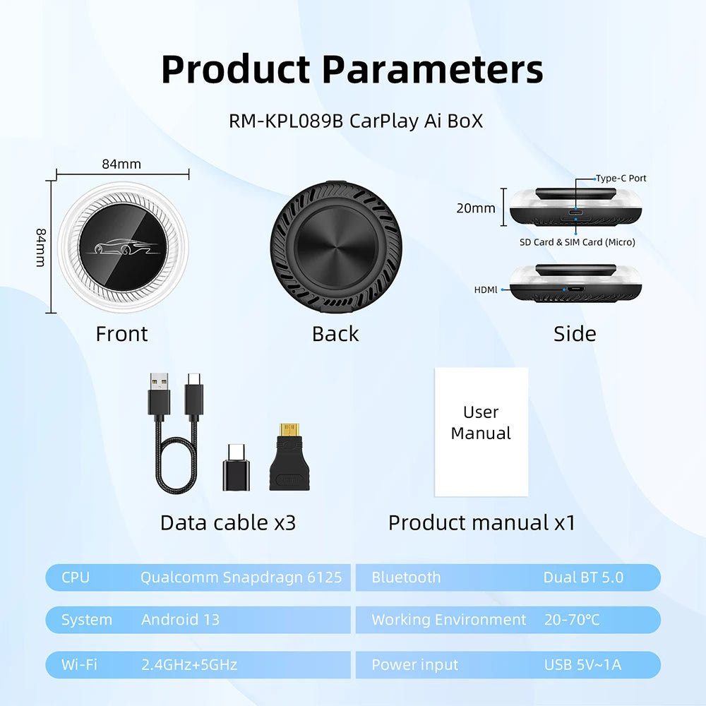 Wireless AI Box for BMW or Other Cars with Wireless CarPlay Android 13 System 8GB RAM 128G