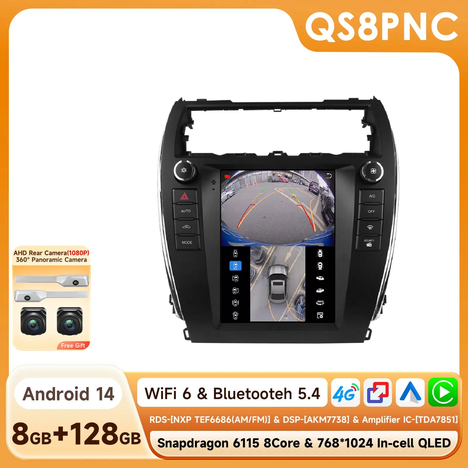 12.3" Car Radio GPS for Toyota Camry 2012-2014 Android Multimedia Player Stereo CarPlay 4G Head Unit - Snapdragon AI Sys
