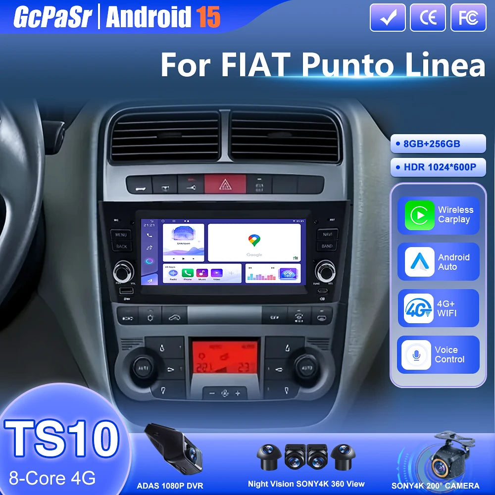Android Auto Car Radio For FIAT Punto 2005 - 2009 Fiat Linea 2007 - 2011 GPS RDS DSP 4G Ca