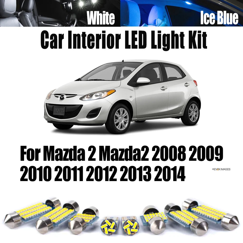 9-Piece LED Interior Light Kit for Mazda 2 Mazda2 2008- 2012 - Canbus Dome Map Door Trunk Bulbs | AUTOKITSHOP