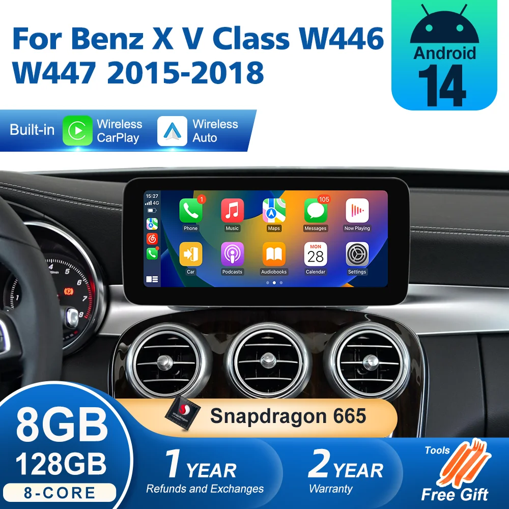 Auto Android 14 Car Screen Player For Mercedes Benz X V Class W446 W447 2015-2018 Wireless