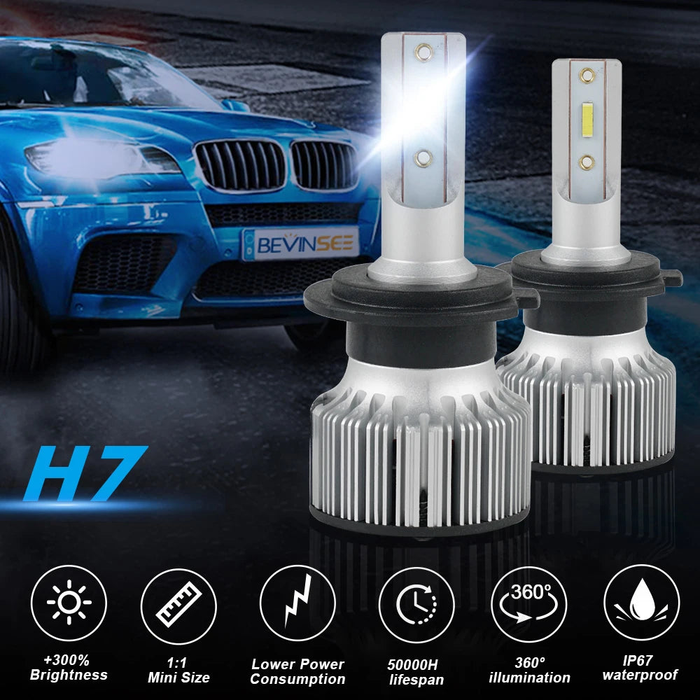 BEVINSEE Bombillas LED H7 60W 10000LM H4 LED Car Headlight High Low Beam H11 9005 HB3 9006