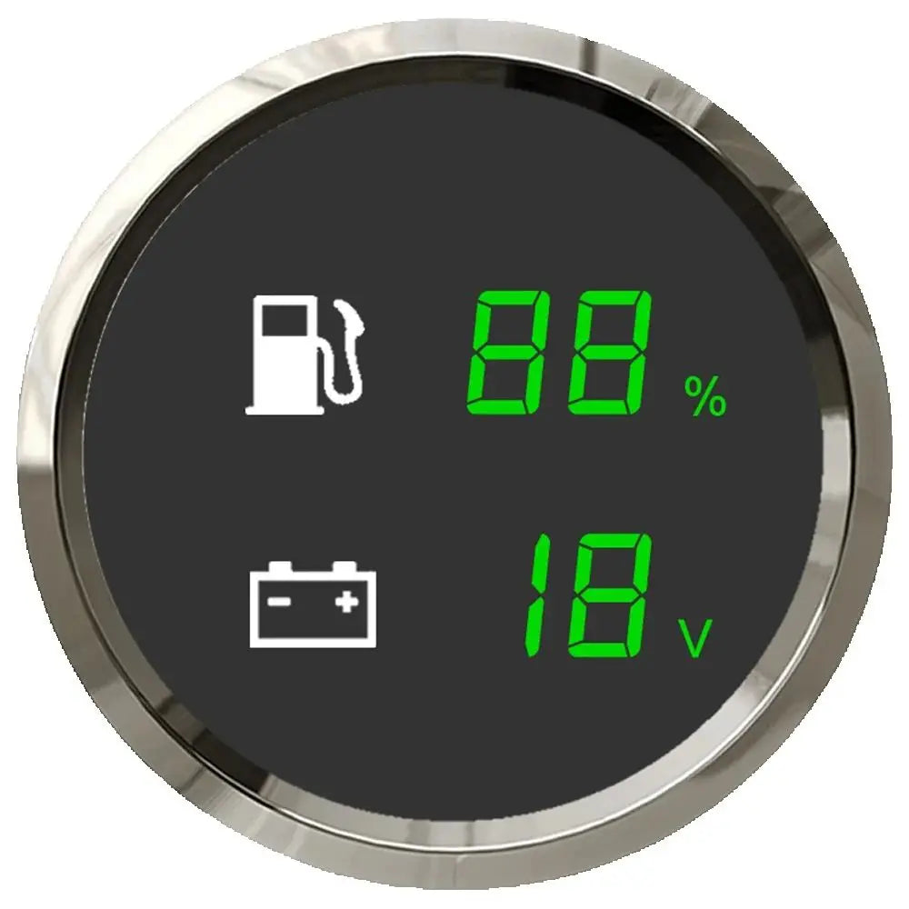 12V/24V 52mm 2-in-1 Digital LED Meter Voltage + Fuel Level Dual Gauge Waterproof
